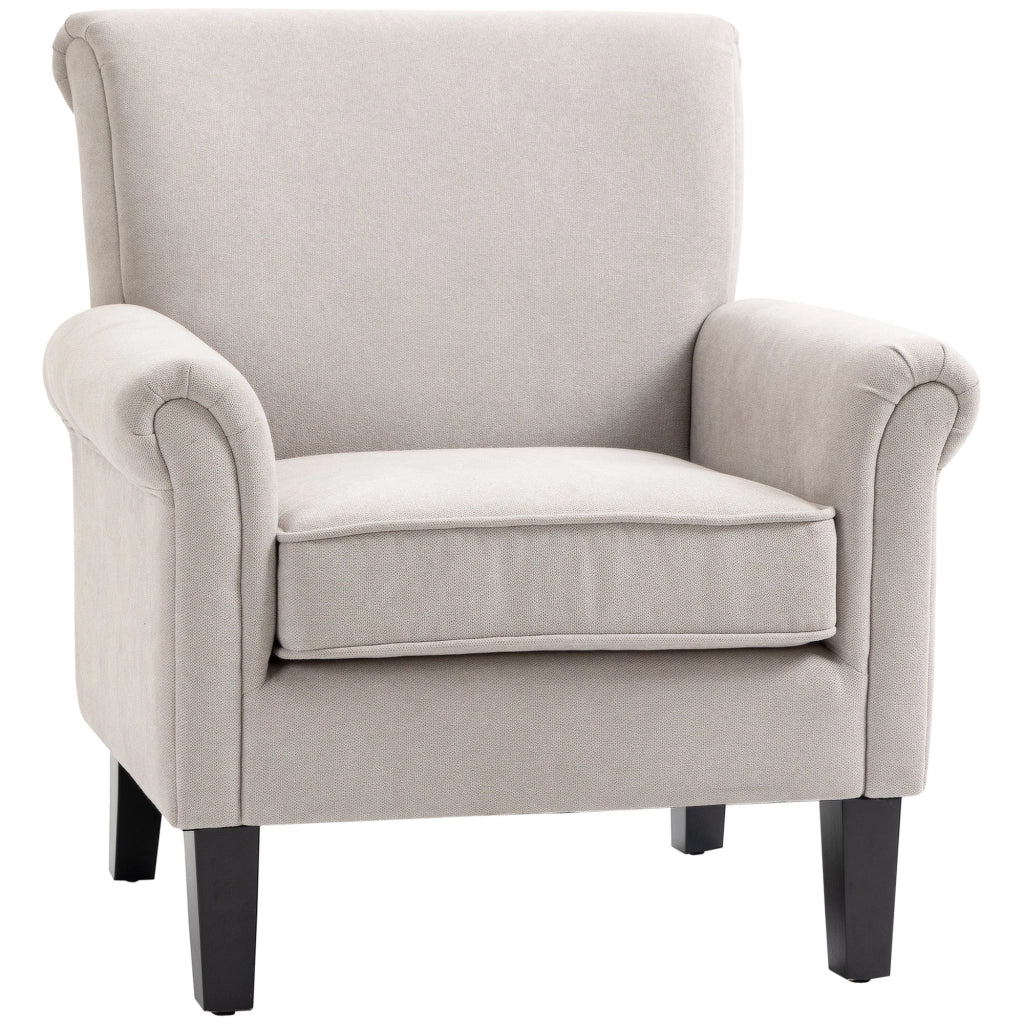 Poltrona d'Arredo in Stile Nordico con Braccioli, in Legno e Poliestere, 79x78x87 cm, Grigio e Marrone