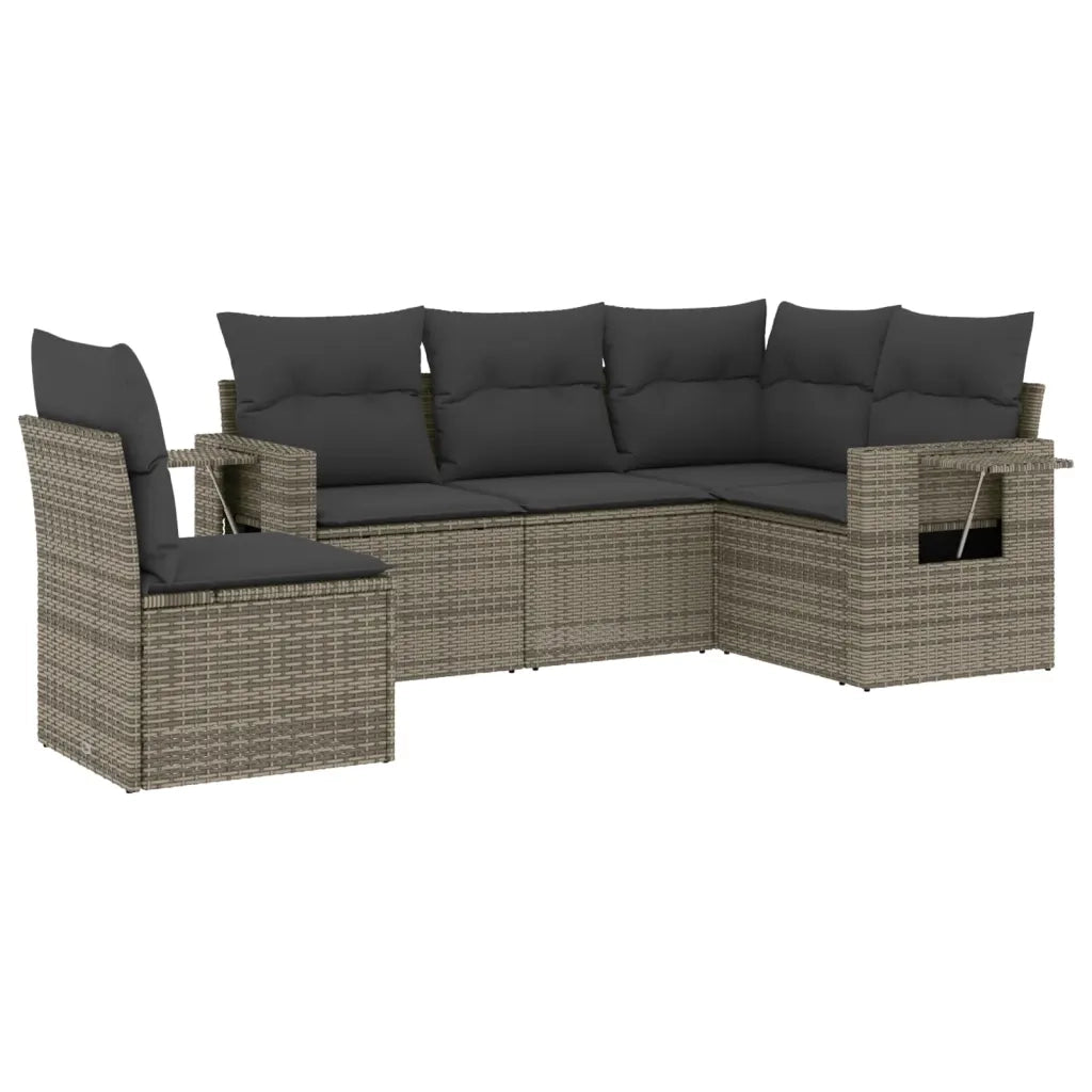 Set Divano da Giardino 5 pz con Cuscini Grigio in Polyrattan