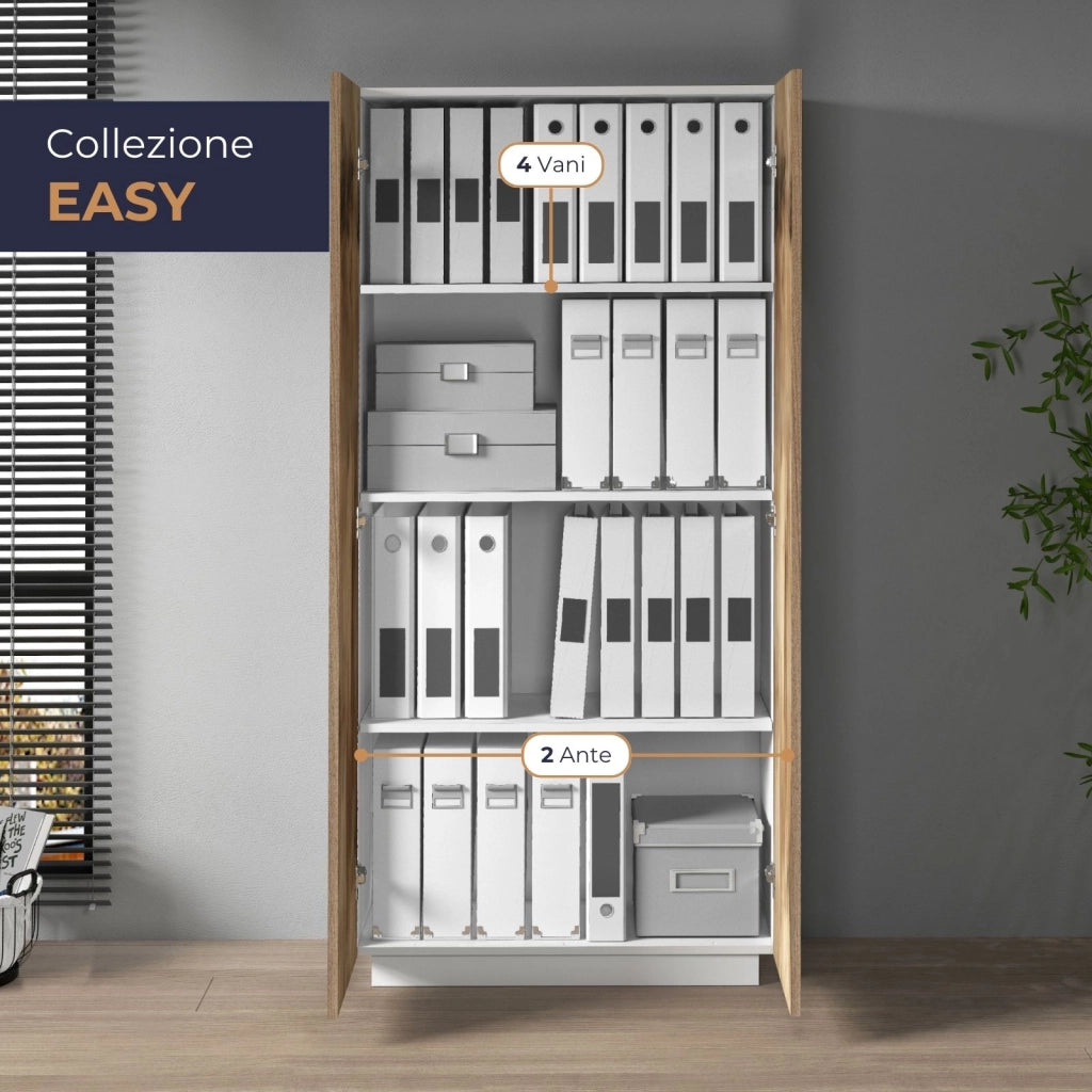 WHOUS Armadio multiuso Easy a 2 ante bianco opaco e acero 79,20x38x166 cm
