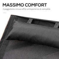 Lettino Prendisole Chaise Longue 165x72x86 cm in Legno e Tessuto a Rete Nero
