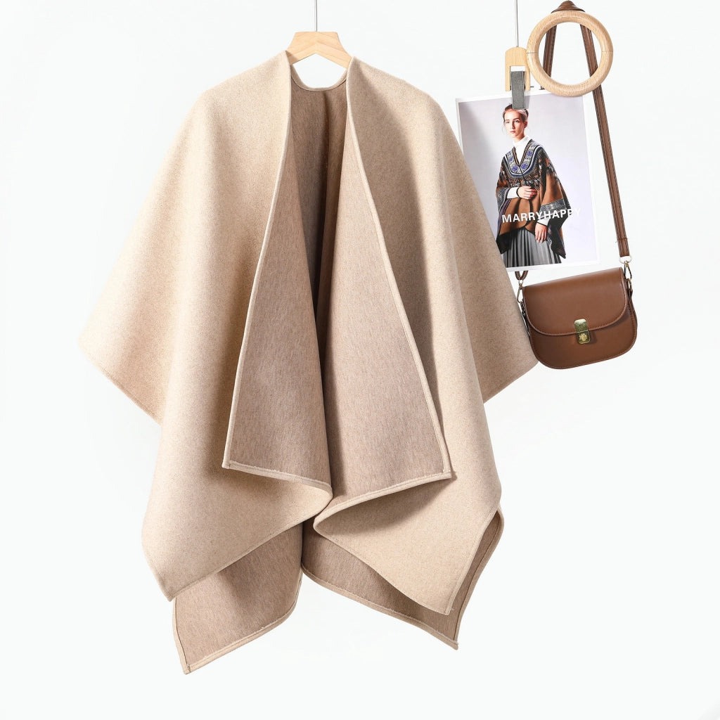 Nuovo scialle caldo e spesso in stile francese per donna, modello ampio e comodo, ideale per l'autunno e l'inverno.