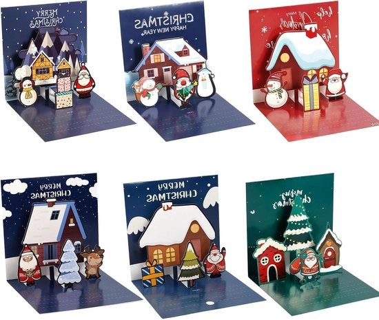 Cartoline 3D di Natale con Buste - Cartoline di Natale Pop-Up Rilievi - 6 Stili - Cartoline di Buon Natale - Accessori per la Festa di Natale
