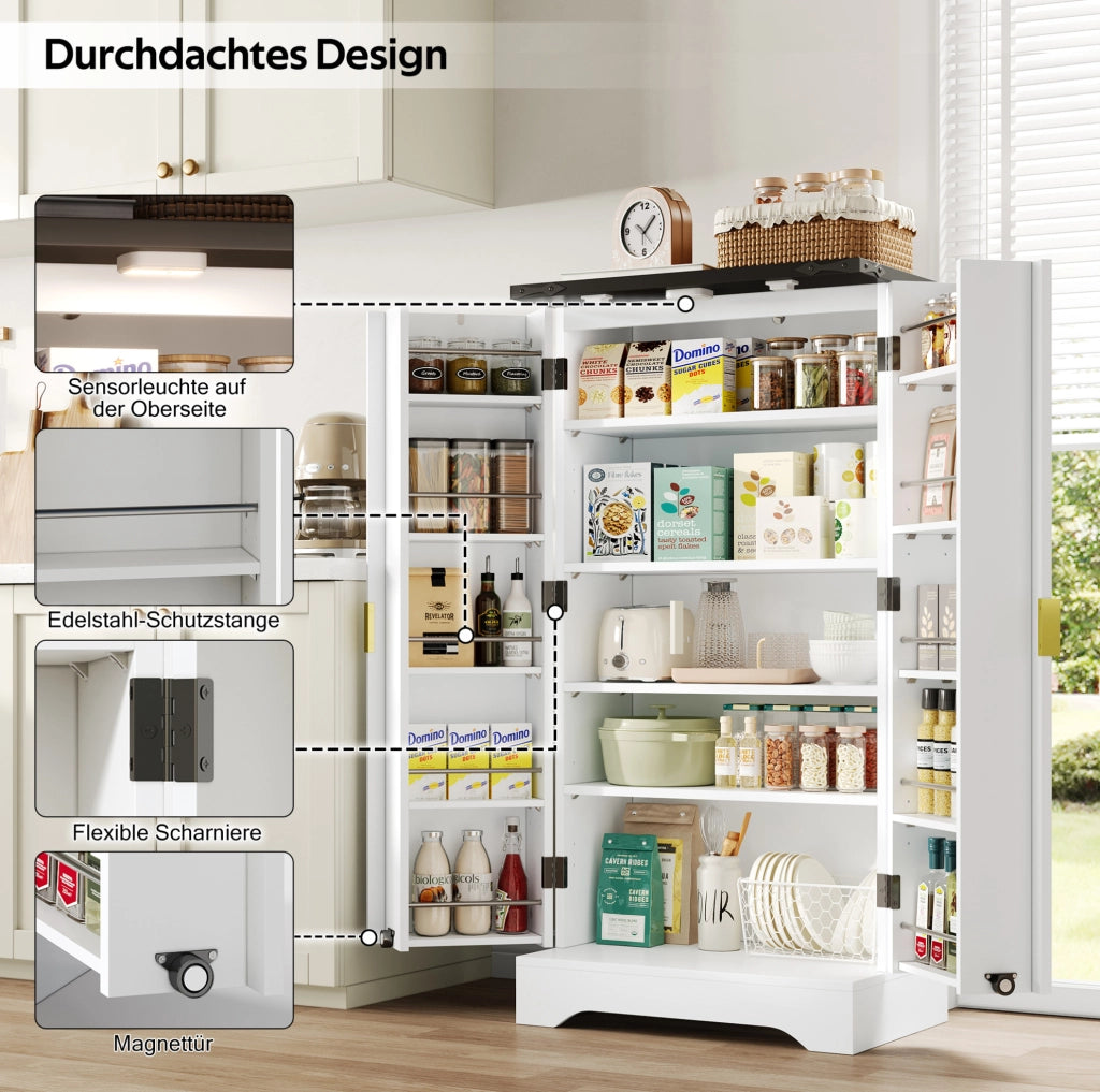 Armadio alto da cucina con luce LED a sensore, bianco