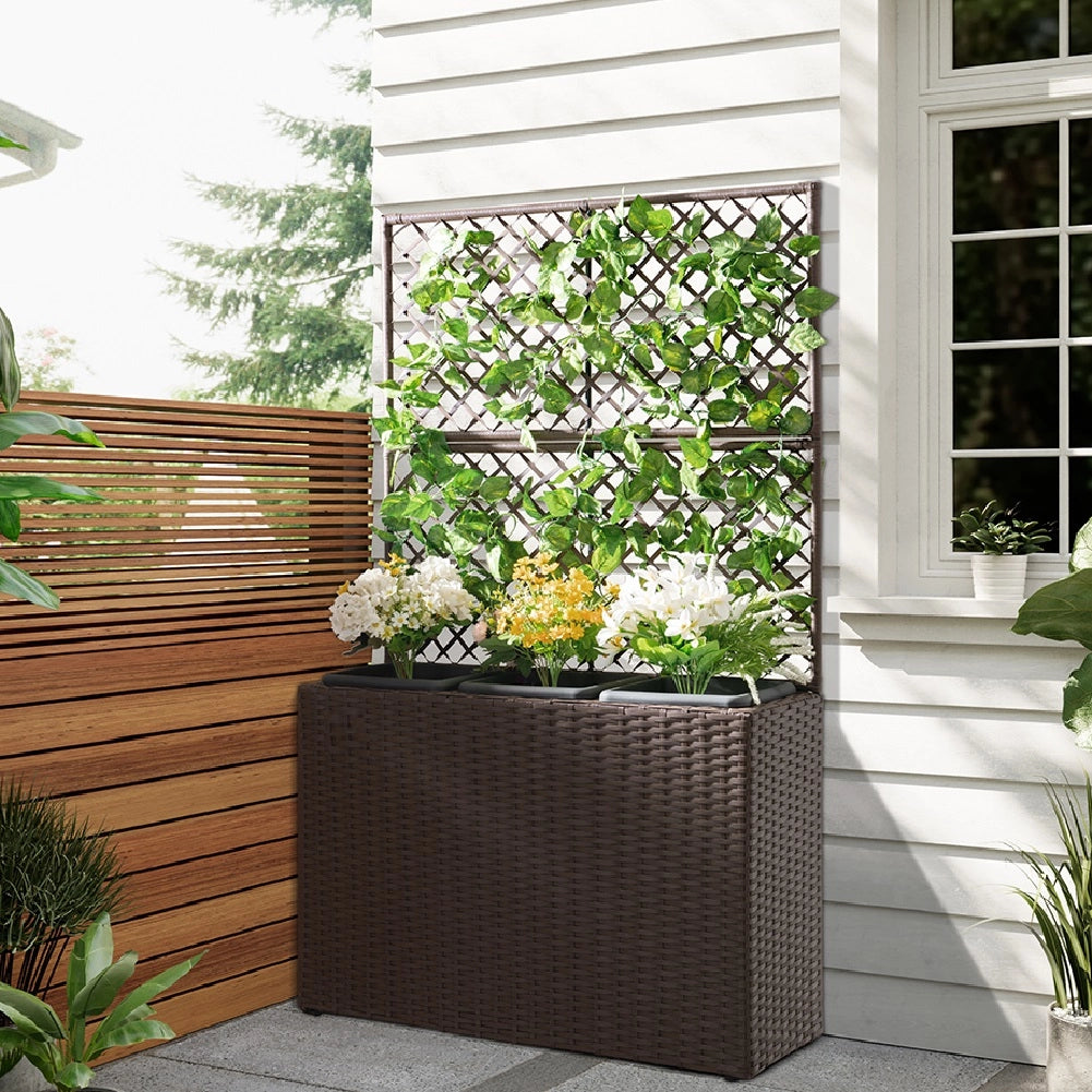 Fioriera da Giardino Polyrattan con 3vasi Estraibili per Balconi e Terrazzi Marrone