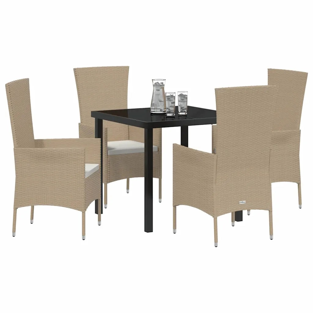 Set da Pranzo per Giardino con cuscino 5 pcs Beige polyrattan 3379458