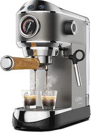 Macchina per Caffè - 20Bar - 220V - 1350W - Con Sfregiatore di Latte - Semi-automatizza - Per Espresso, Cappuccino, Latte e Mokka - Grigio