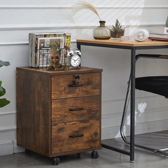 Archivio mobile con serratura e ruote - Cassetto in legno industriale per ufficio domestico - 3 ante