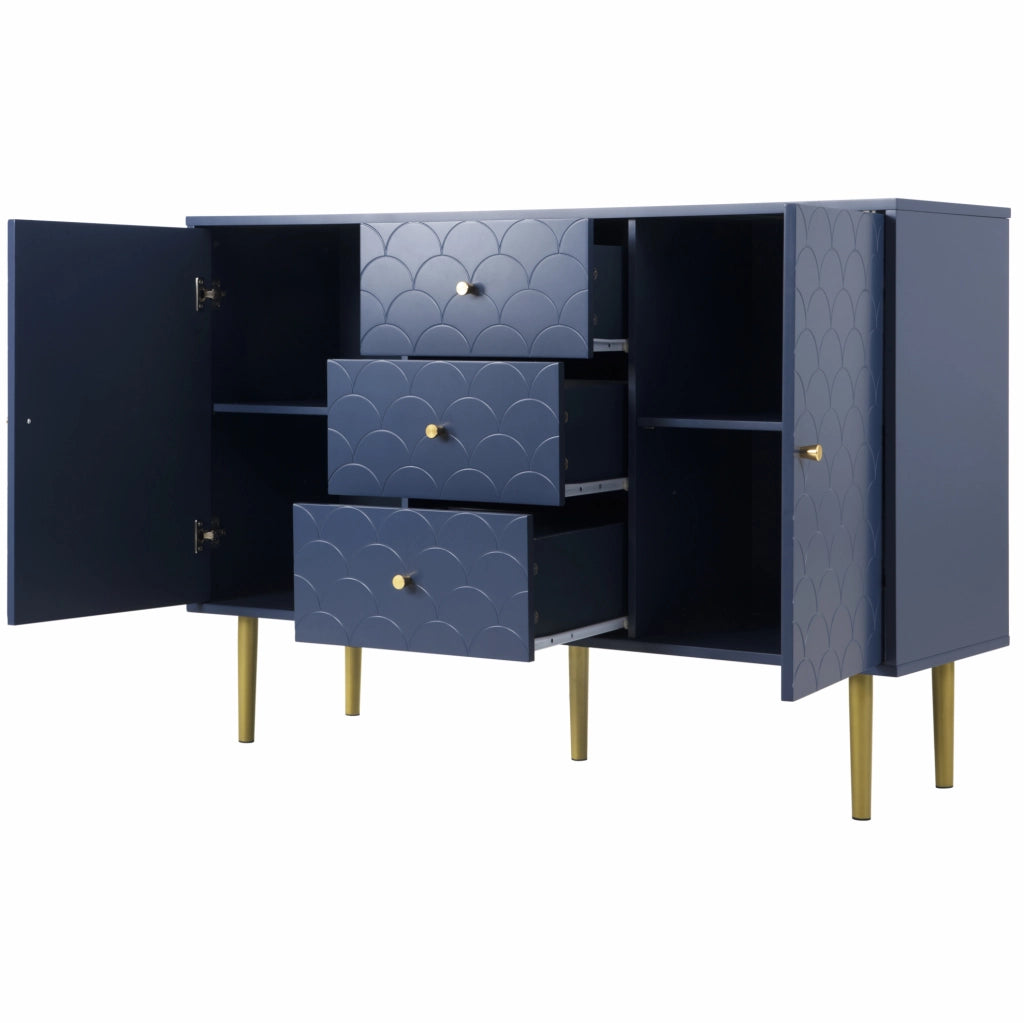 Credenza con 2 ante e 3 cassetti 120x40x83 cm in truciolare e metallo; blu navy