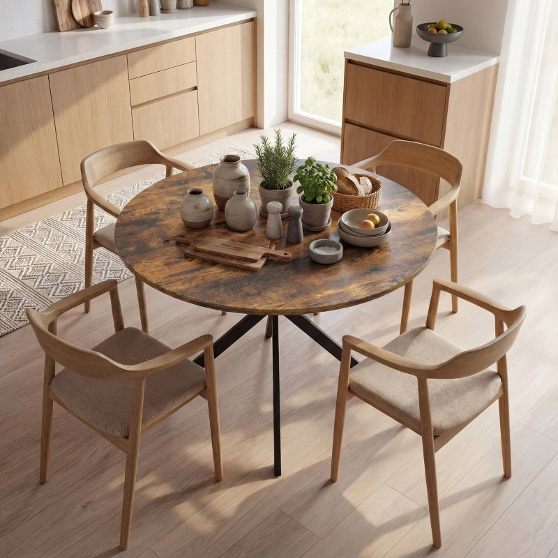 Tavolo da pranzo - rotondo per 4 - stile industriale - gambe in acciaio - marrone rustico - per cucina