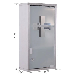Armadietto Portamedicinali da Parete in Acciaio Inox con 2 Chiavi, 3 Ripiani, 25x12x48 cm