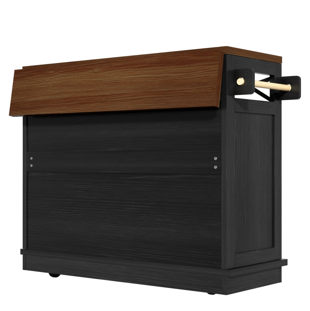 Isola cucina 118x43x98 cm; piano ribaltabile; MDF e metallo; nero