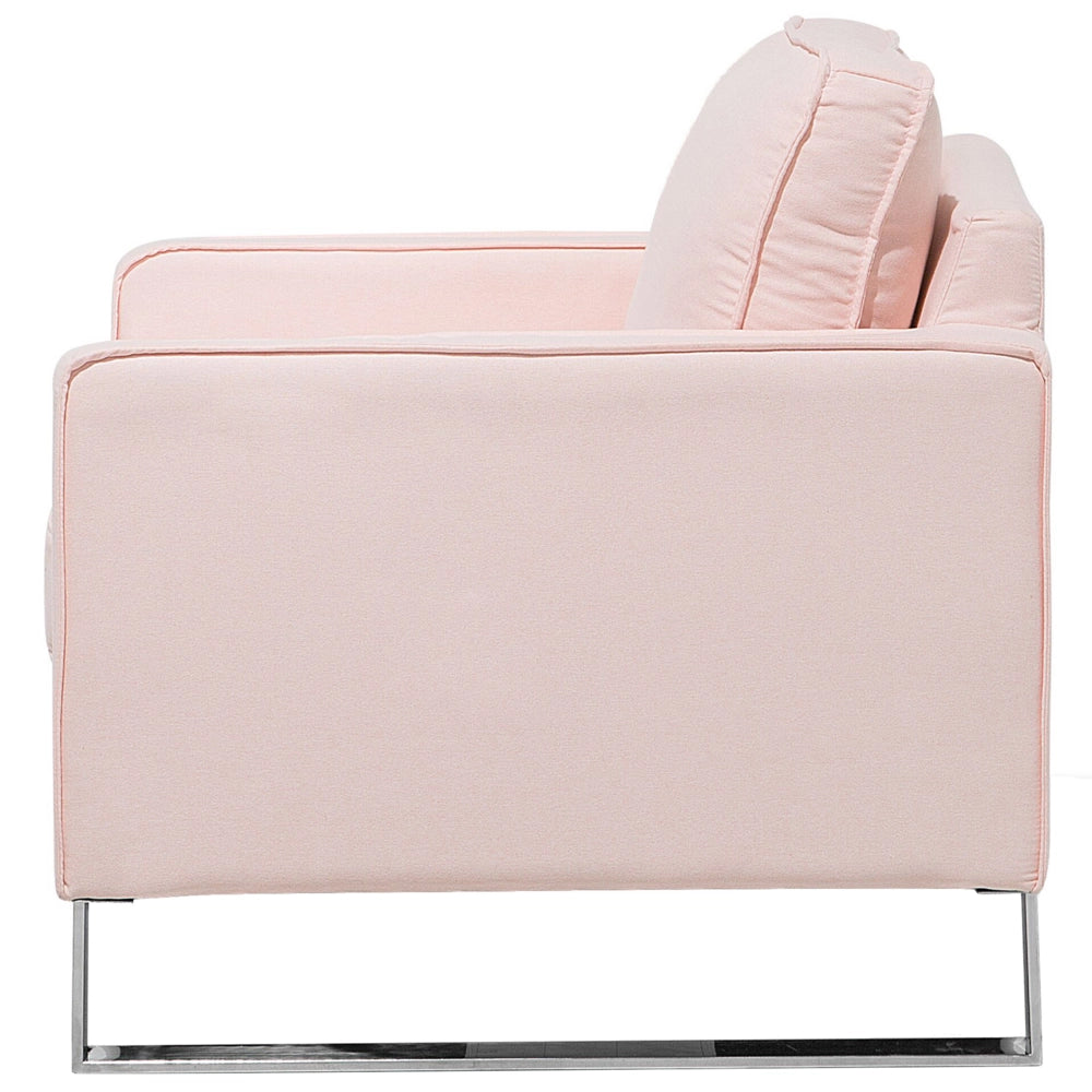 Poltrona Tessuto Rosa Slitta Gambe Argento Salotto Moderno soggiorno