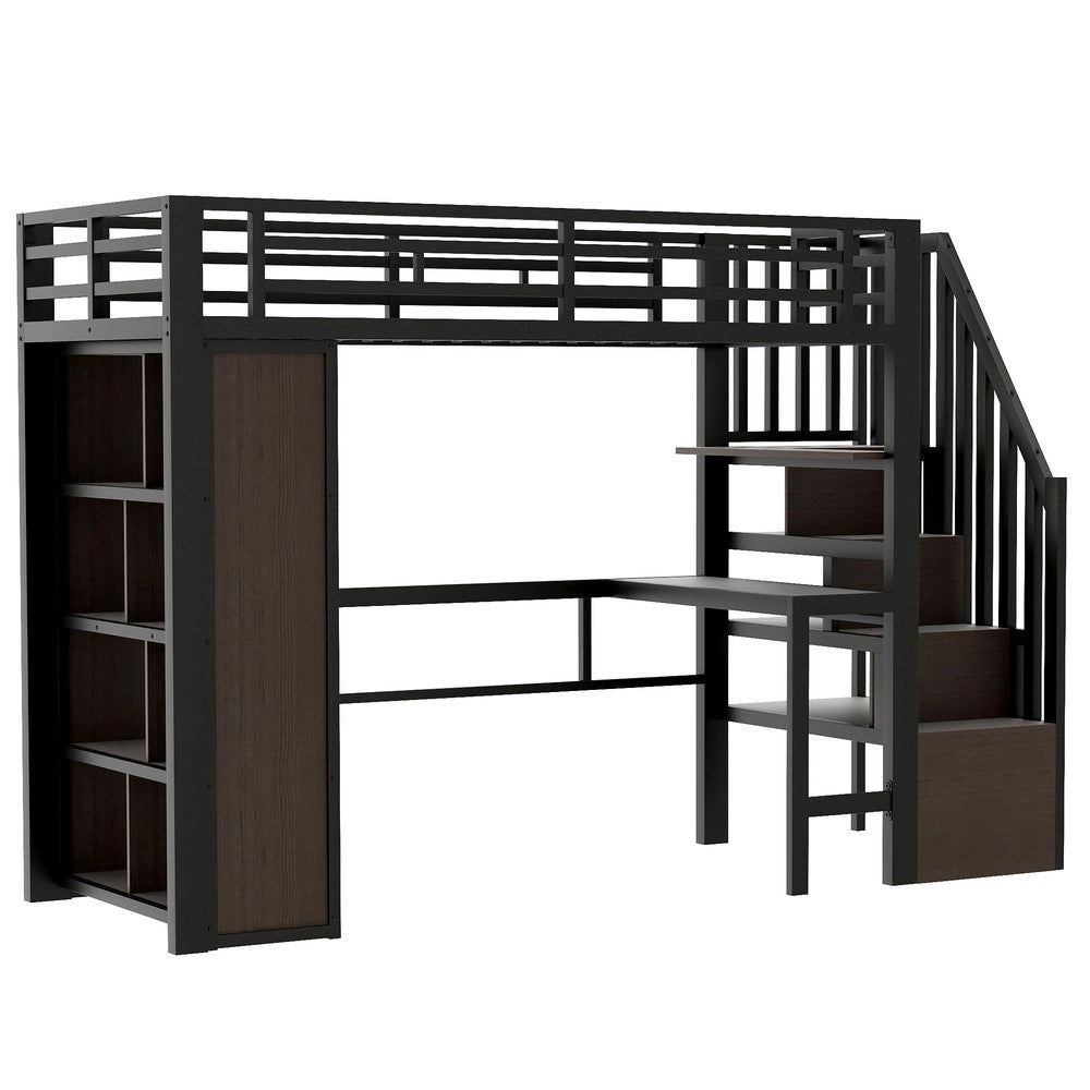 Letto a Soppalco con Scrivania e LED ¨C Xylo ¨C Struttura Metallo Nero 90x200