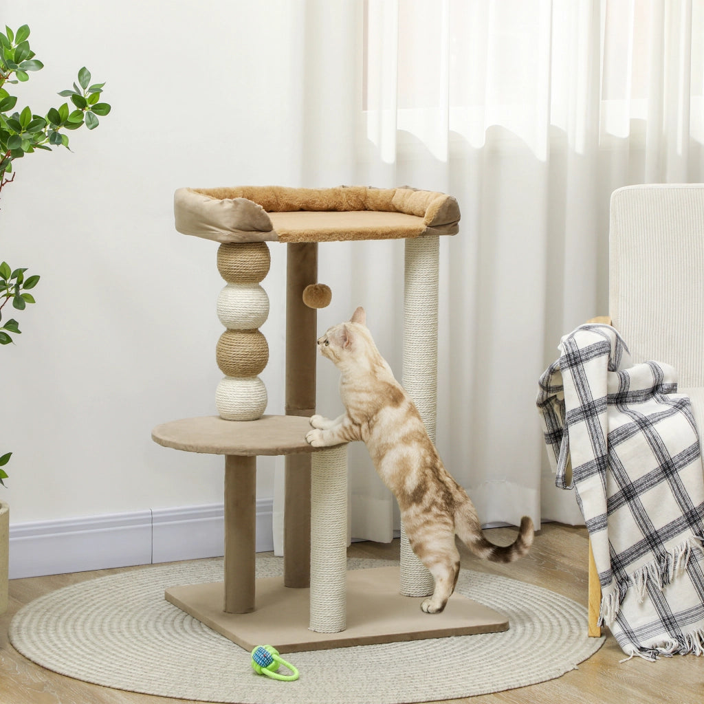Torre per gatti con letto e tiragraffi ¨C zephmum ¨C marrone 56x54x86 cm