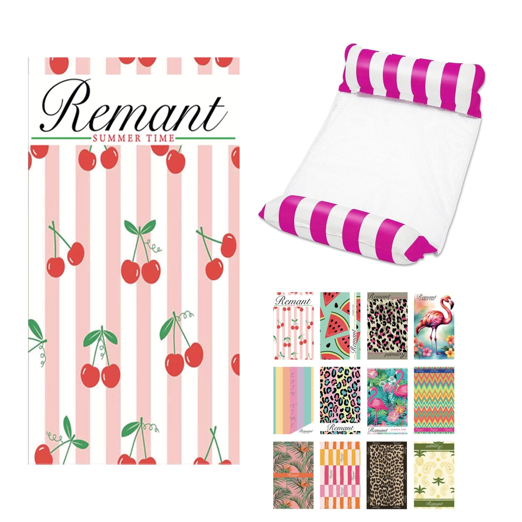 Set Telo Mare in Microfibra 90x170 cm con Amaca Gonfiabile 65x120 cm – Asciugatura Rapida, Leggero e Compatto – Fantasie - IDEA REGALO Assortite