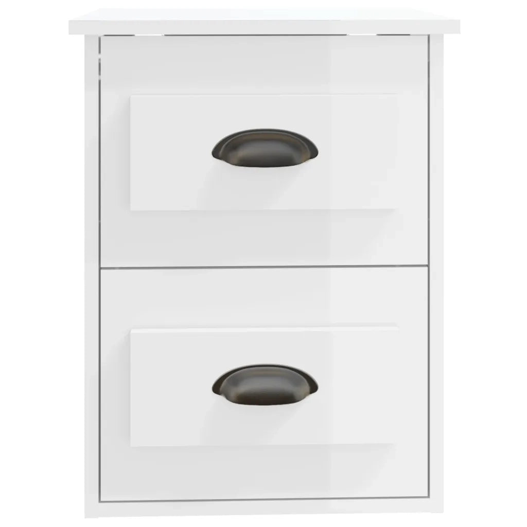 Set di 2 Comodini | Armadio da Notte | Mobiletto da notte a Parete Bianco Lucido 41,5x36x53 cm