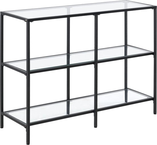 Consolle in Stile Industriale - Tavolo Supplementare - Acciaio e Vetro - 100x30x73 cm - Nero - Design Elegante