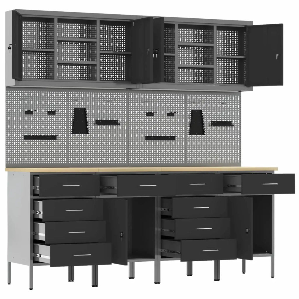 Mobile da lavoro 10 pcs Nero Legno ingegnerizzato e acciaio 3321488
