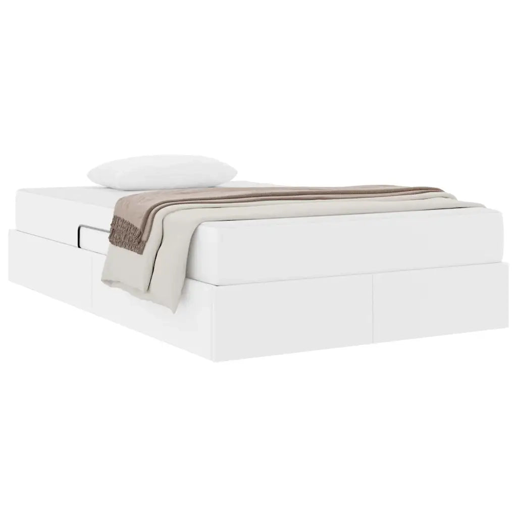 Letto con contenitore e materasso 2 pcs Bianco Pelle