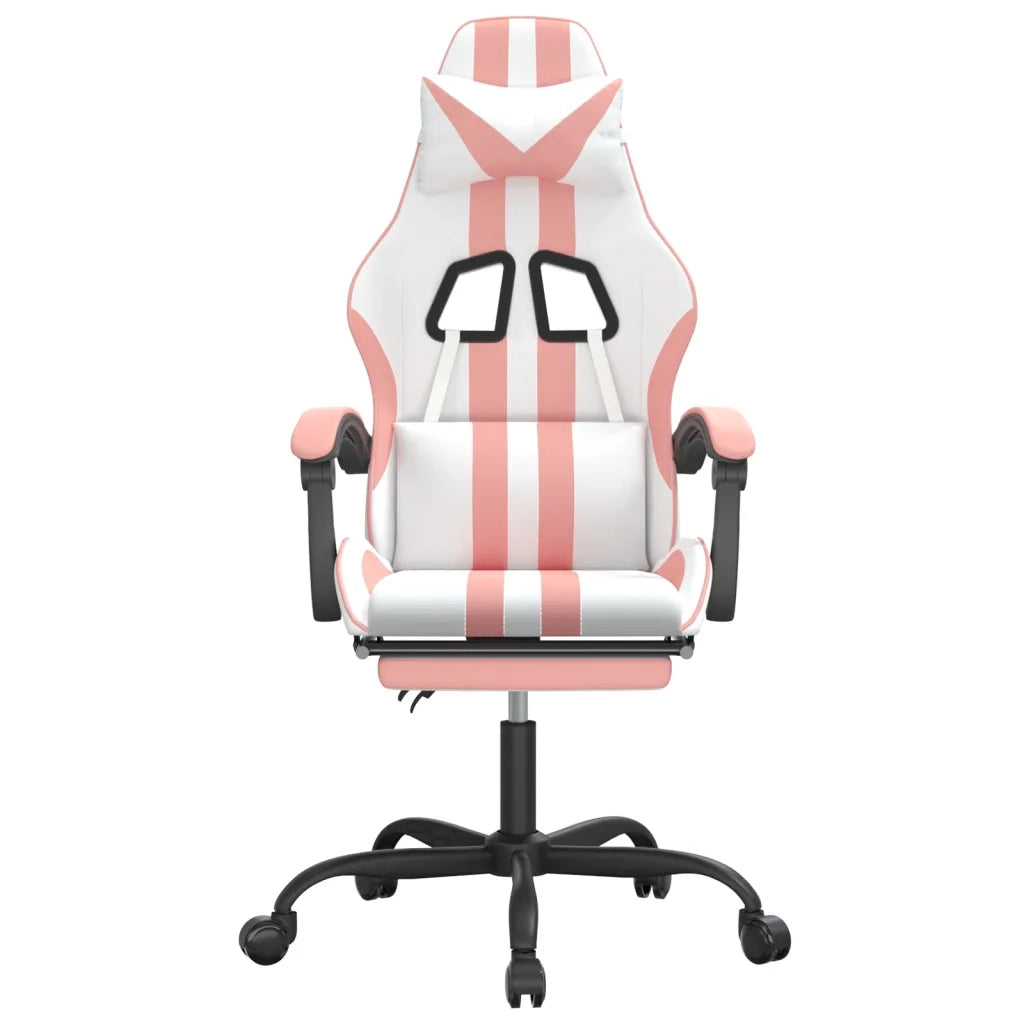 Sedia da Gaming | Sedia da e-sports Girevole Poggiapiedi Bianca e Rosa Similpelle