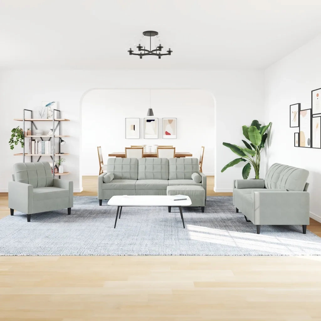vidaXL Set di Divani 4 pz con Cuscini e Rinforzi Grigio Chiaro Velluto