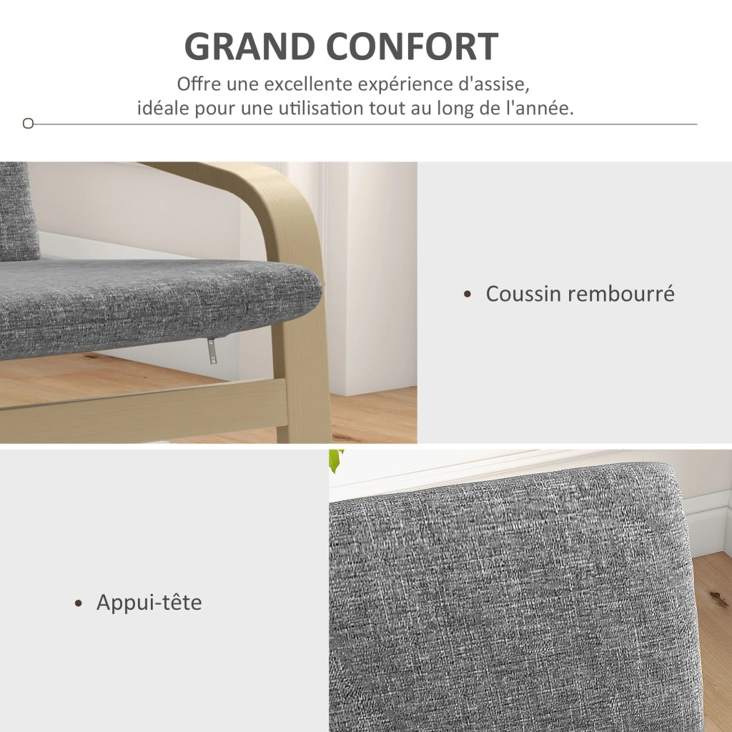 Poltrona per soggiorno e camera con braccioli curvi e cuscino ¨C zephmum ¨C Tessuto grigio, 65x79x98 cm