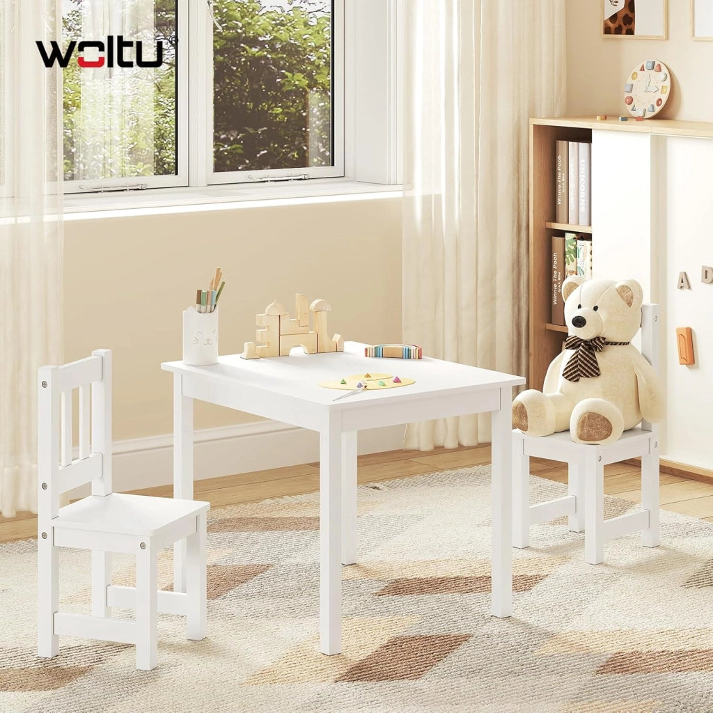 Set da Tavolino e Sedie per Bambini, Tavolo Bambini con 2 Sedie, per Cameretta e Asilo, 60x50x48,5 cm, Bianco