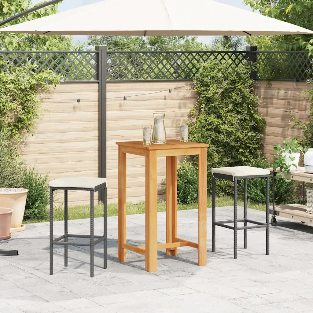 Set Bar da Giardino 3 pz | Set Salotto da Giardino Nero in Legno Acacia e Polyrattan