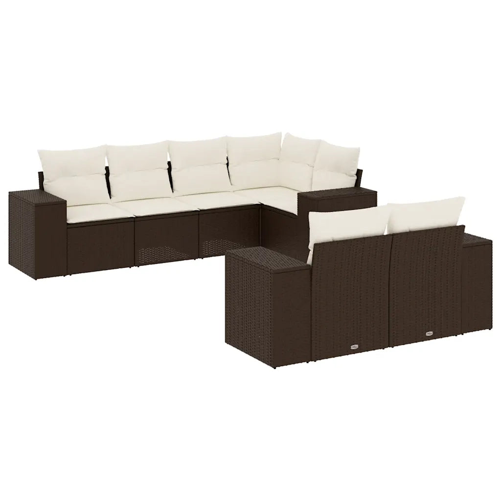 Set Divani da Giardino 7 pz con Cuscini Marrone in Polyrattan 3222812