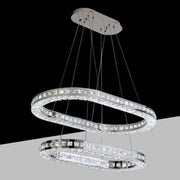 Trade Shop - Lampadario A Led 46 Watt A Sospensione Da Soffitto Cct Con 2 Anelli Cristalli B49-3c -