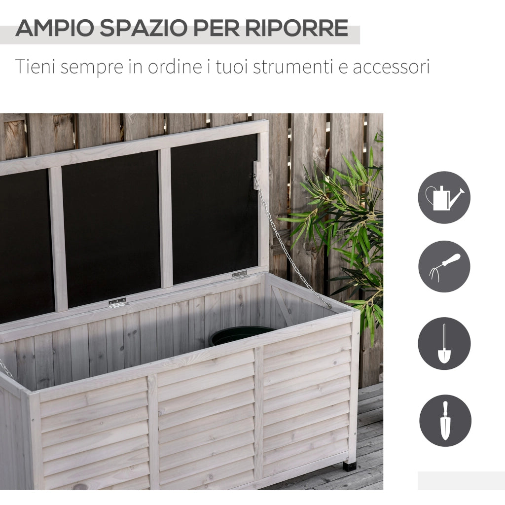 Baule da Esterno in Legno con Coperchio ¨C Zephmum ¨C Grigio 127x56x60 cm