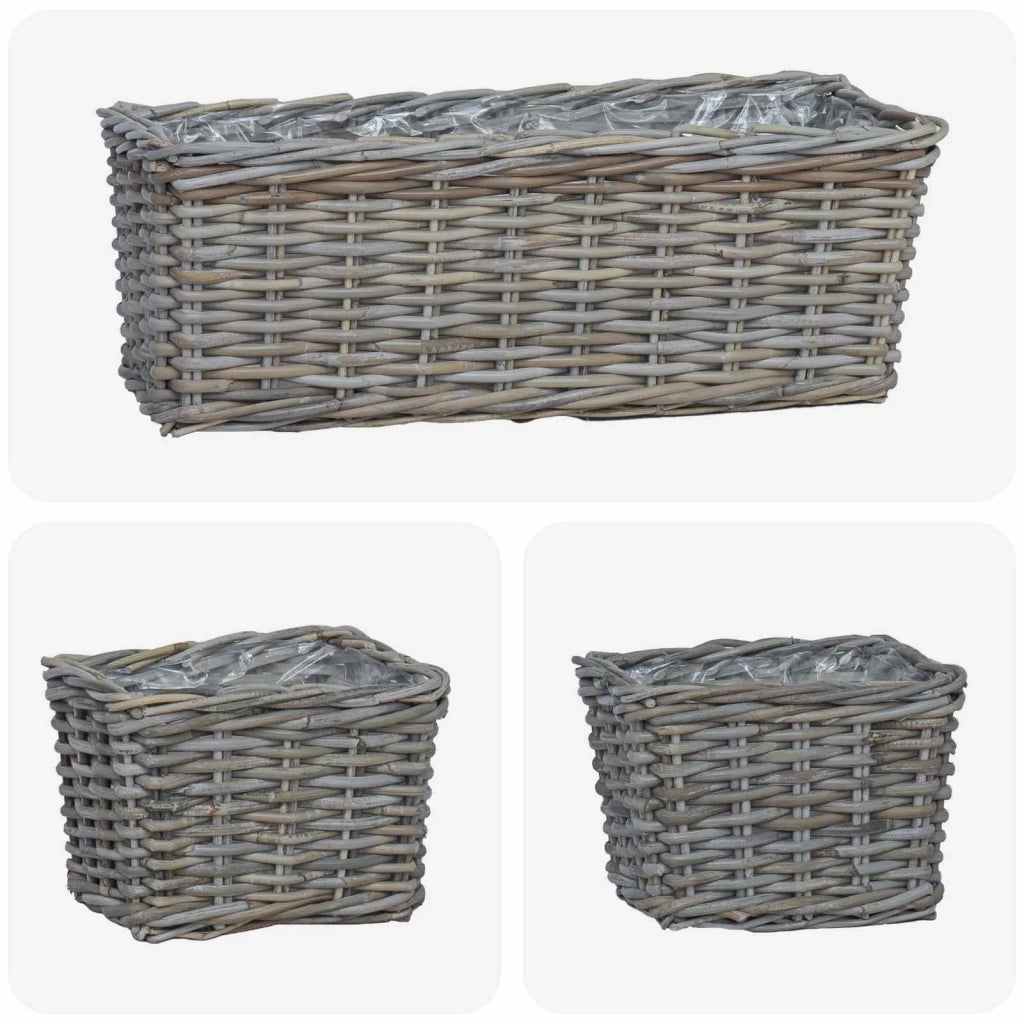 Cestino da Vaso con archiviazione 3 pcs Grigio Rattan Kubu