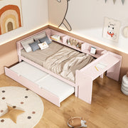 OKWISH Letto estraibile 90×200 cm, Letto Singolo con Letto estraibile, Scrivania e 3 Mensole, senza Materasso, in Pino e MDF, Rosa