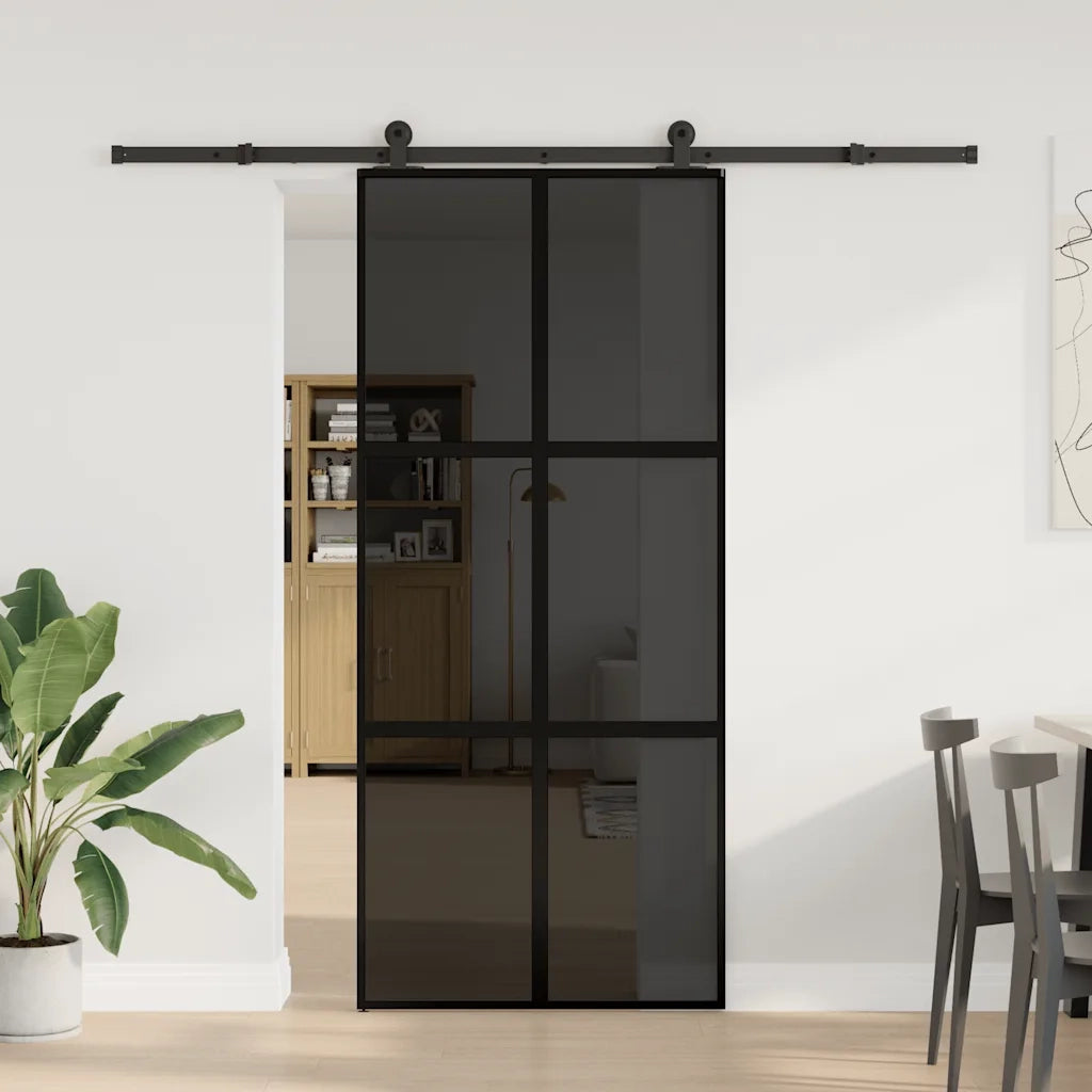 Porta Scorrevole Ferramenta 90x205 cm Vetro Temperato Alluminio 3332987