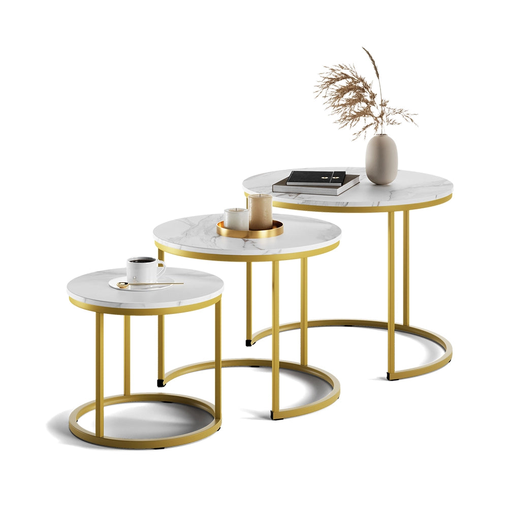 Vicco Tavolino da divano Bianco/Oro 55 x 55 cm 3 parti