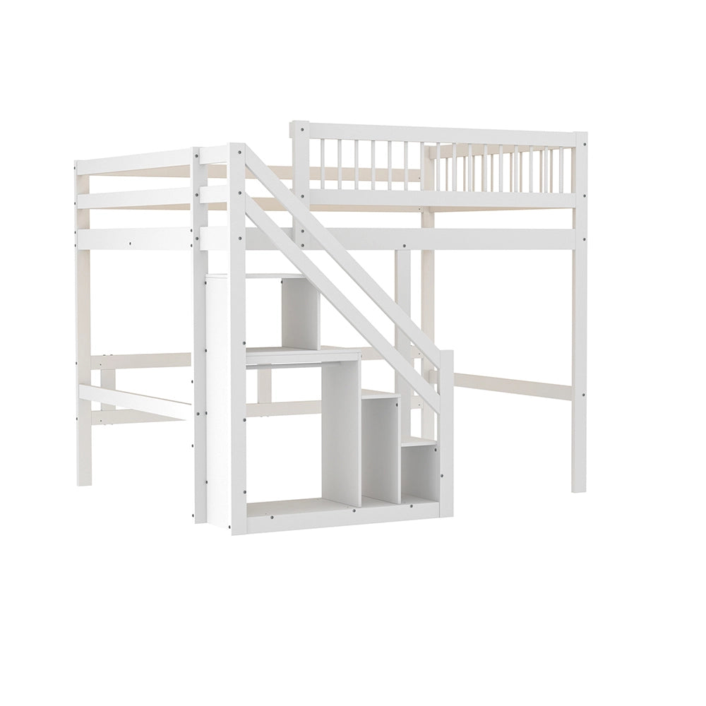 Letto a castello in legno massello con armadio - Xylo - 90x200 cm - Bianco - Scala integrata