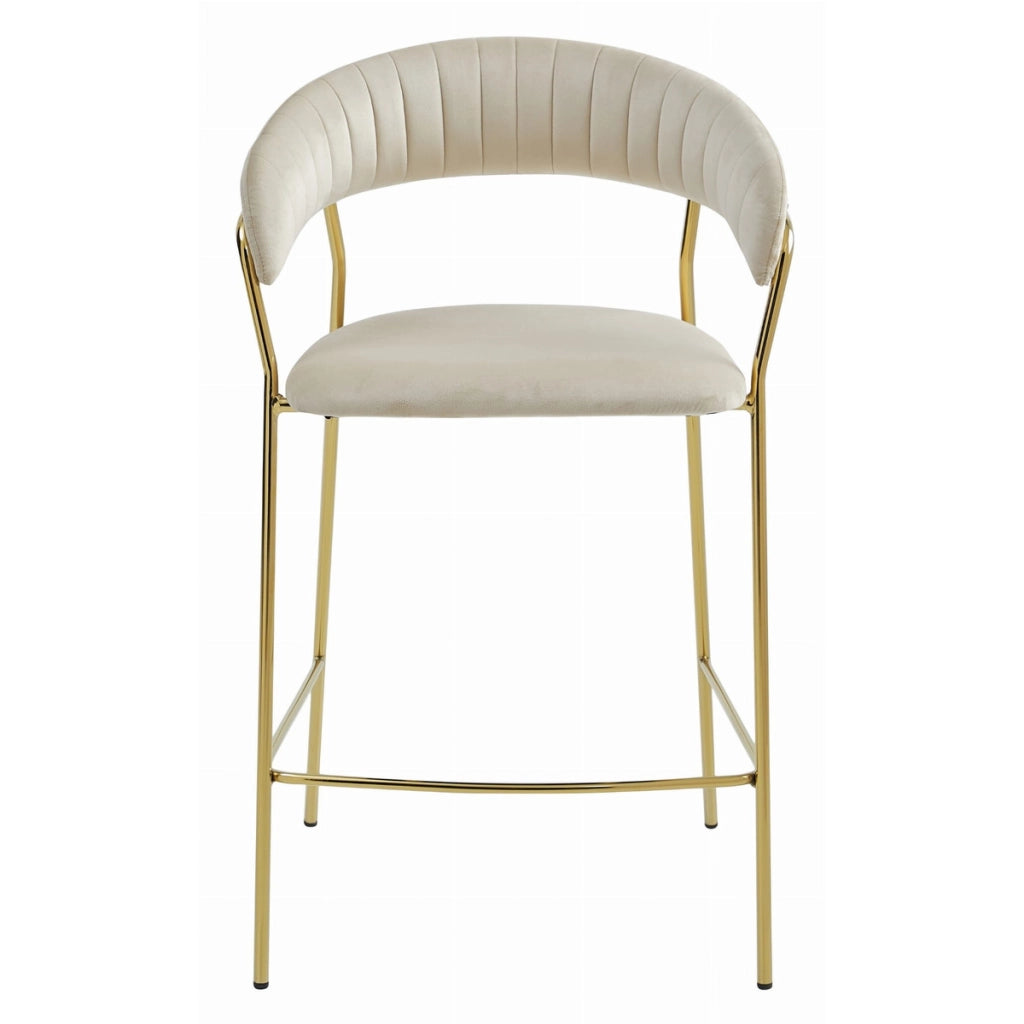 Set di 2 sgabelli bar Badia in velluto beige e gambe dorate