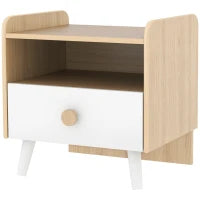 Comodino con Cassetto per Bambini 3-10 Anni in Legno e Legno di Pino, 40x32.5x40 cm, Bianco
