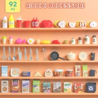 Cucina Giocattolo per Bambini 3-6 Anni con 92 Accessori, in PP, PE e ABS, 44.5x24x79 cm, Verde