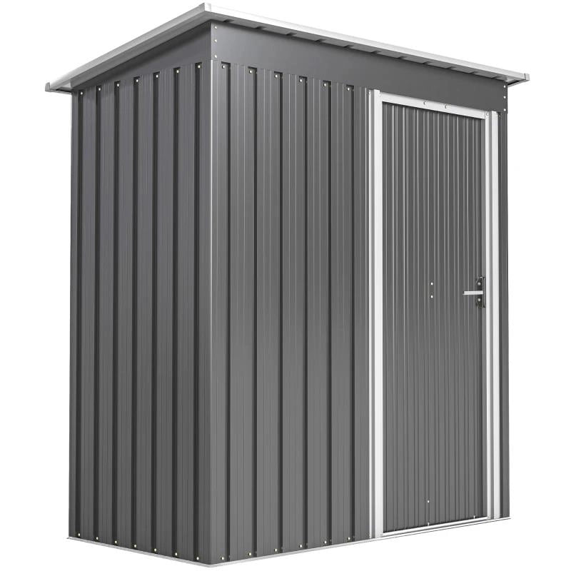CAPANNO ATTREZZI CON TETTO INCLINATO E PORTA SCORREVOLE, IN ACCIAIO E PP, 163X89X182 CM, GRIGIO CHIARO