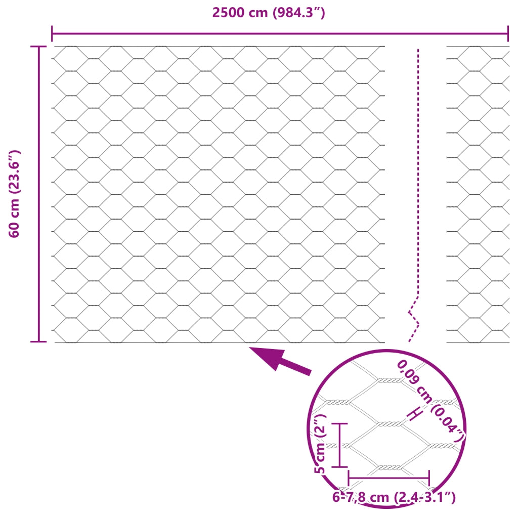 Recinzione Esagonale Verde 0.6x25 m Acciaio