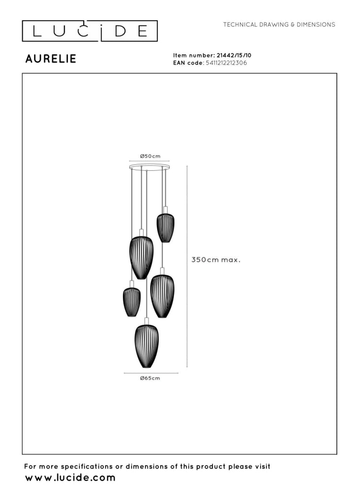 Lampada sospesa industriale AURELIE 5xGU10 oro nero Lucide