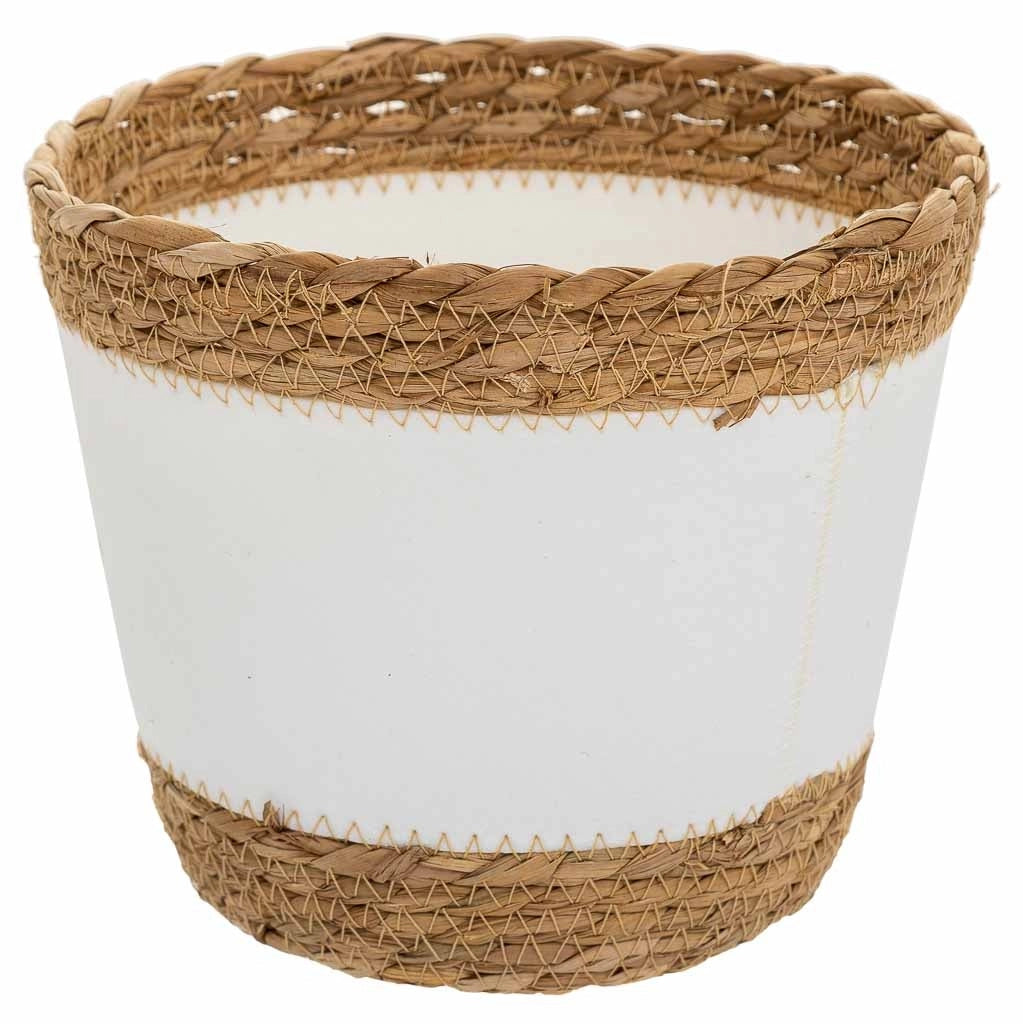 Cestino in fibra naturale e cotone bianco D20x17