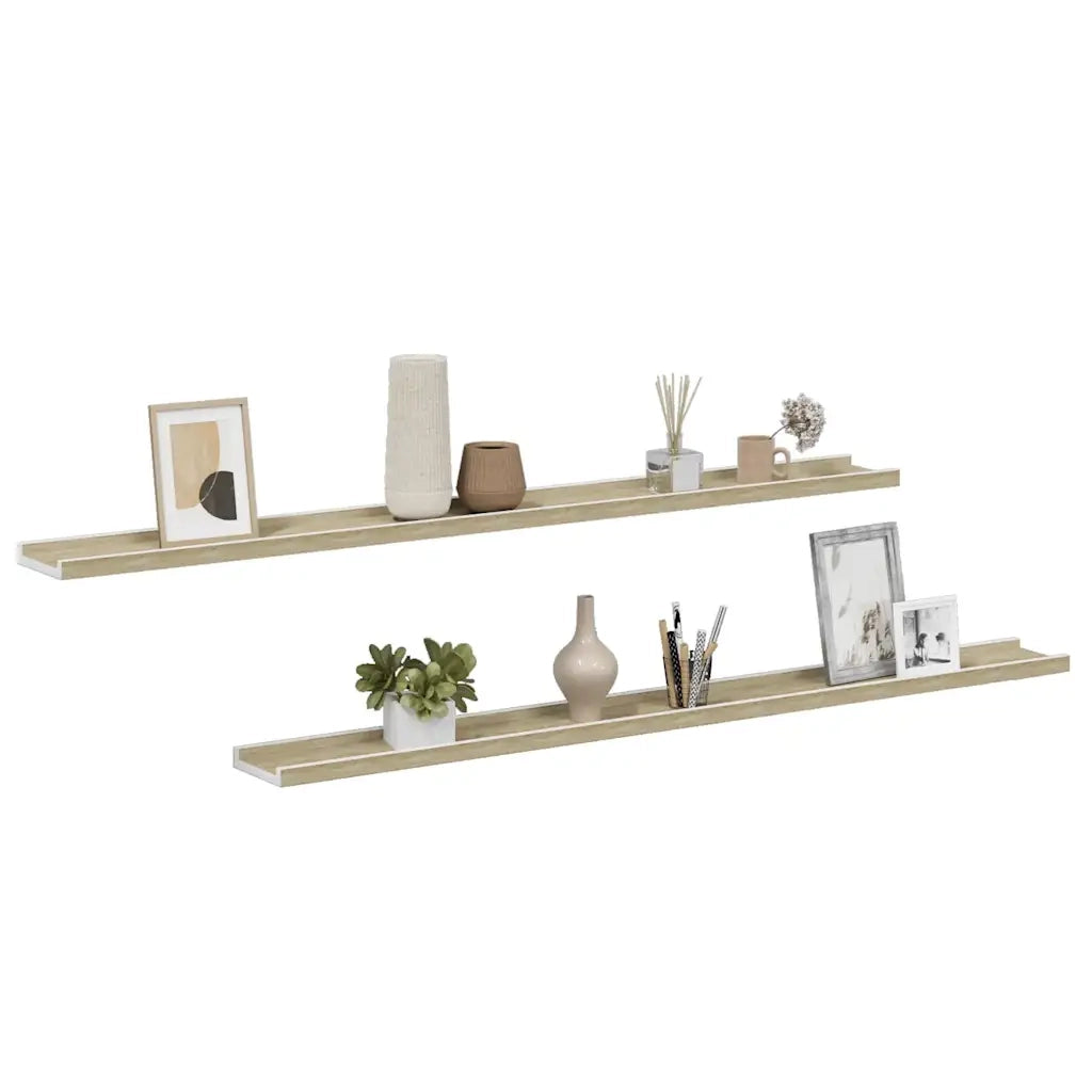 Mensole da Parete 2 pz Bianco e Rovere Sonoma 115x9x3 cm 326693