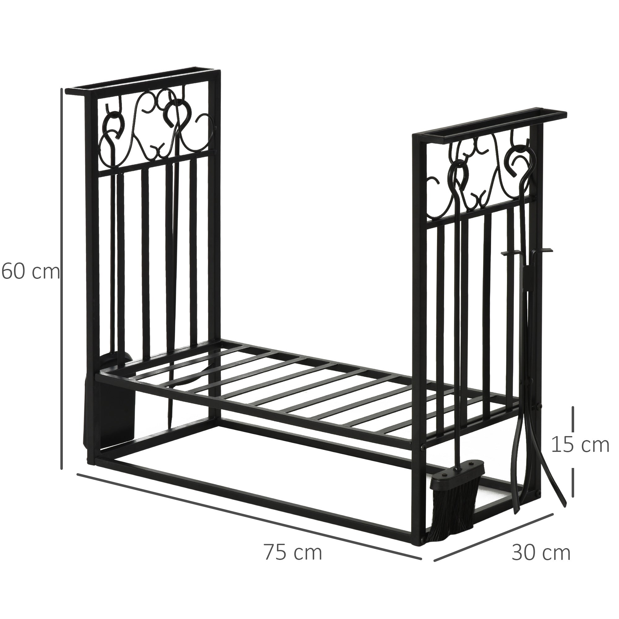 Portalegna Legnaia 75x30x60 cm in Acciaio con Attrezzi  Nero