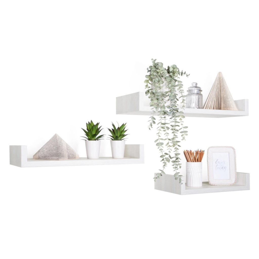 Set di 3 Mensole da Muro Modello CALAMITA MAXI, Mensole Muro Design, Mensola da Parete. Misure 60x8 p23.7 cm, 50x8 p23.7 cm e 40x8 p23.7 cm. Finitura  ROV. SBIANCATO - MADE IN ITALY