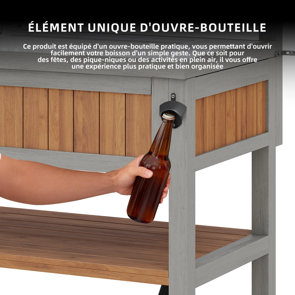 Armadio da Giardino con Lavello e Rubinetto; Apribottiglie Integrato; Ripiani e Ganci; in Legno Massello Naturale 80 x 51 x 148;5 cm