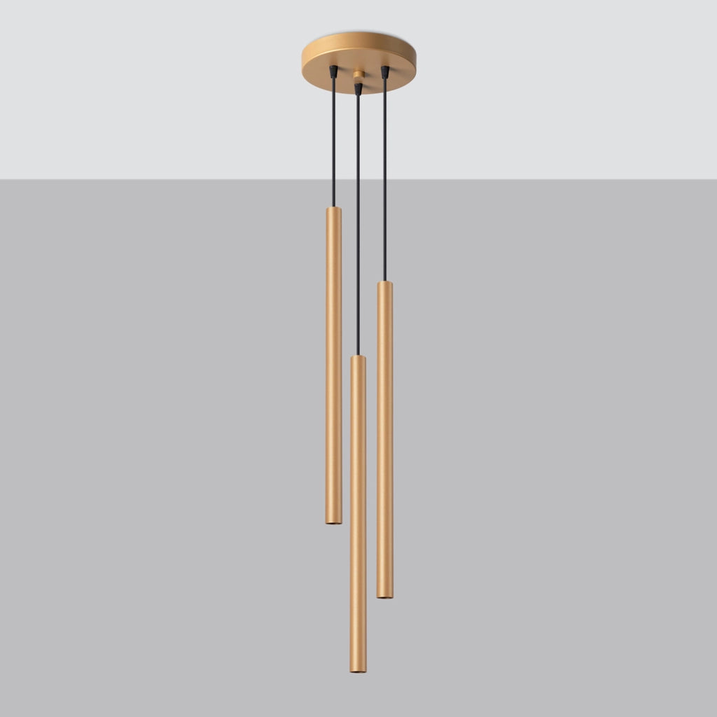 Lampada a sospensione Velino oro 3 luci tubi G9 Pure Lume