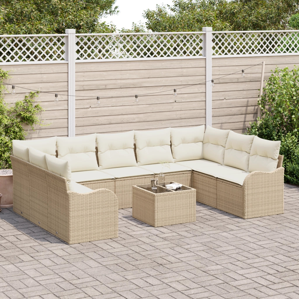 Set di divani da giardino da 10 pezzi con cuscini in polyrattan marrone