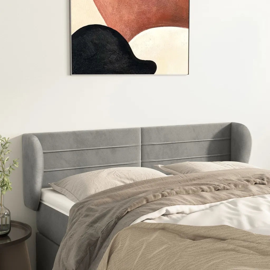 Testiera | Testata ad Orecchio Grigio Chiaro 147x23x78/88 cm in Velluto